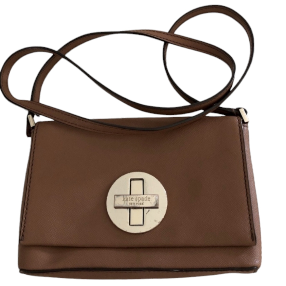 Kate Spade Sally Newbury Lane crossbody twist lock brown with Gold hardware